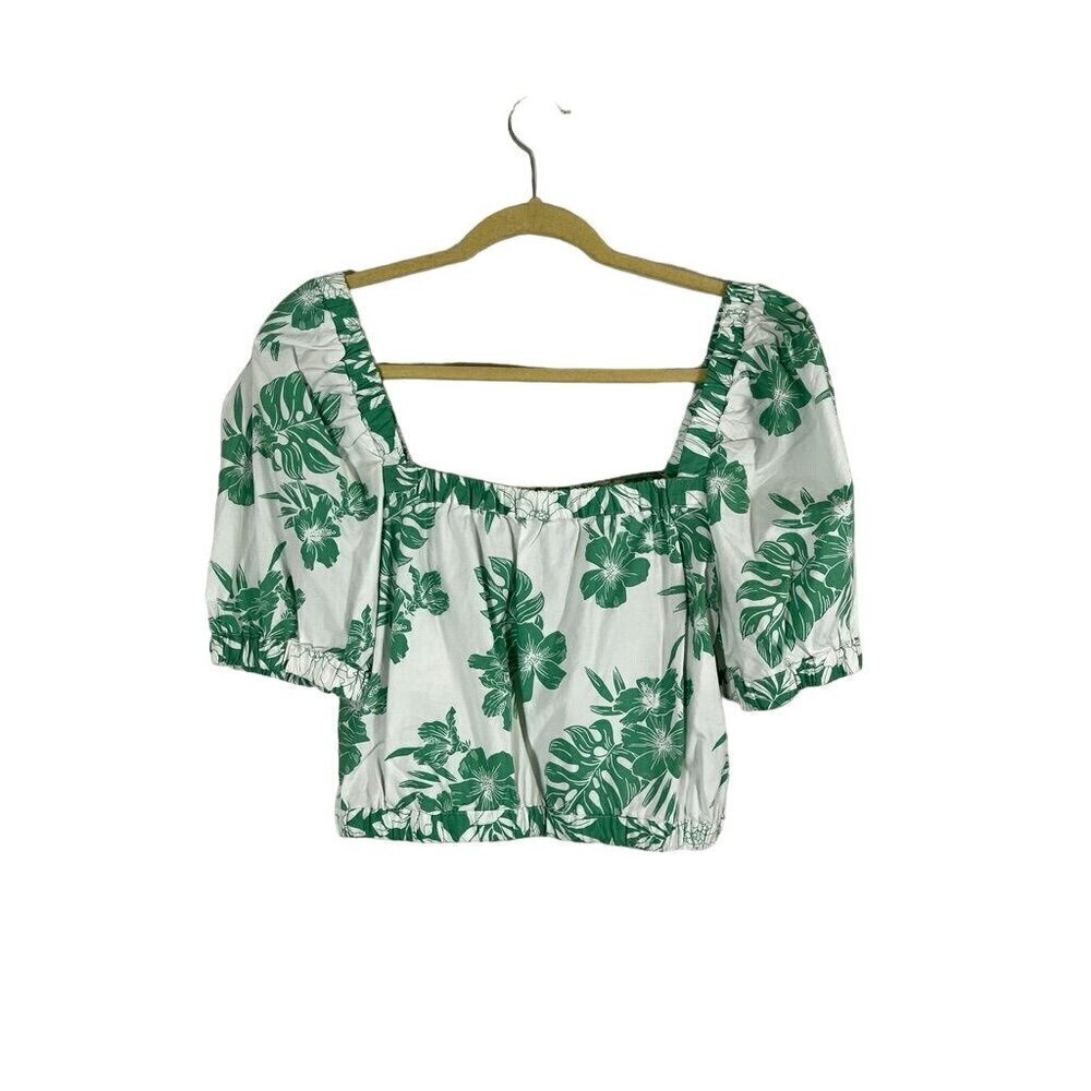 American Eagle Floral Crop Top Milkmaid S Green Tropical Coquette Feminine‎ Y2K